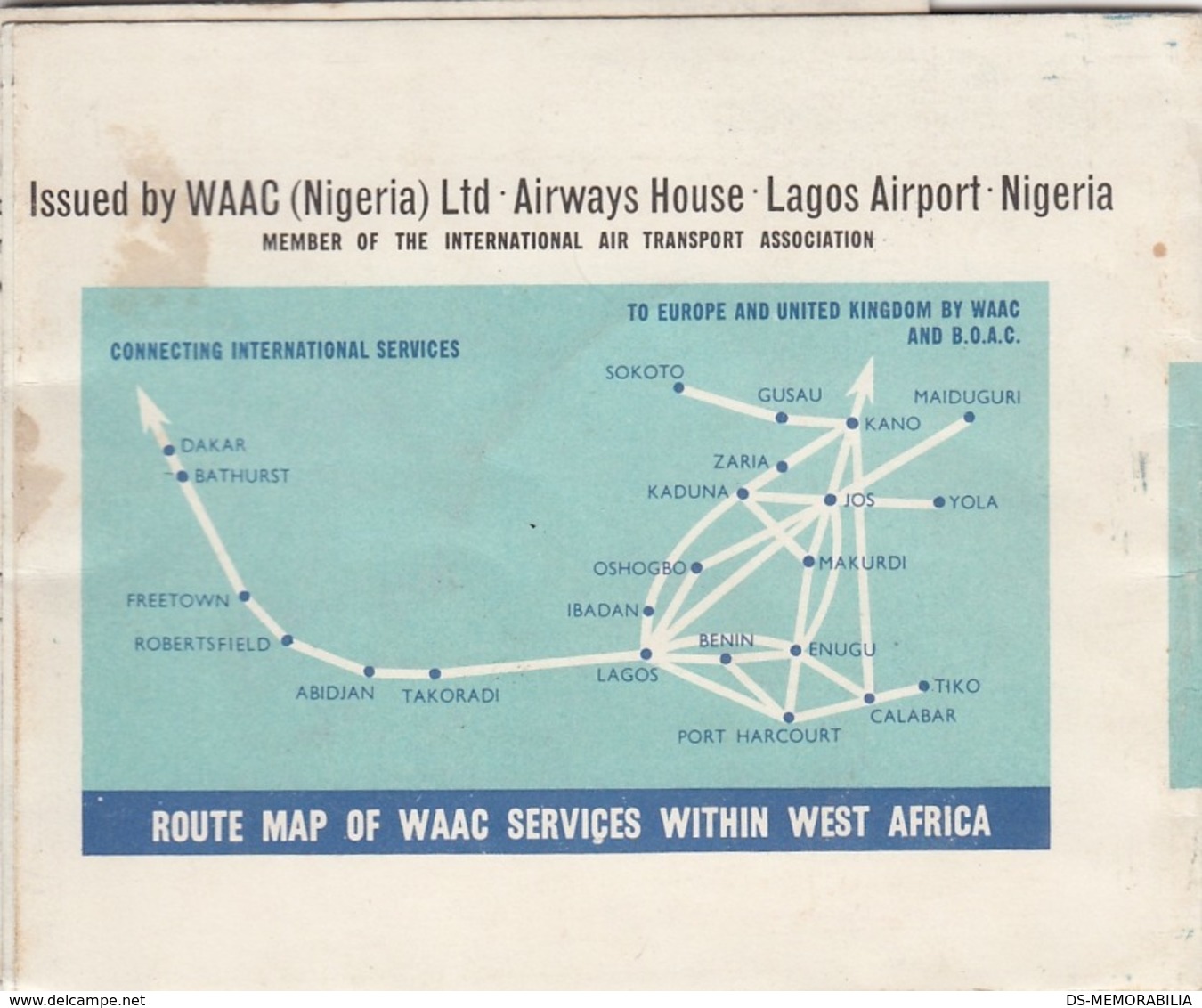 WAAC NIGERIAN AIRWAYS PASSENGER TICKET & BAGGAGE CHECK LAGOS 1960 - World