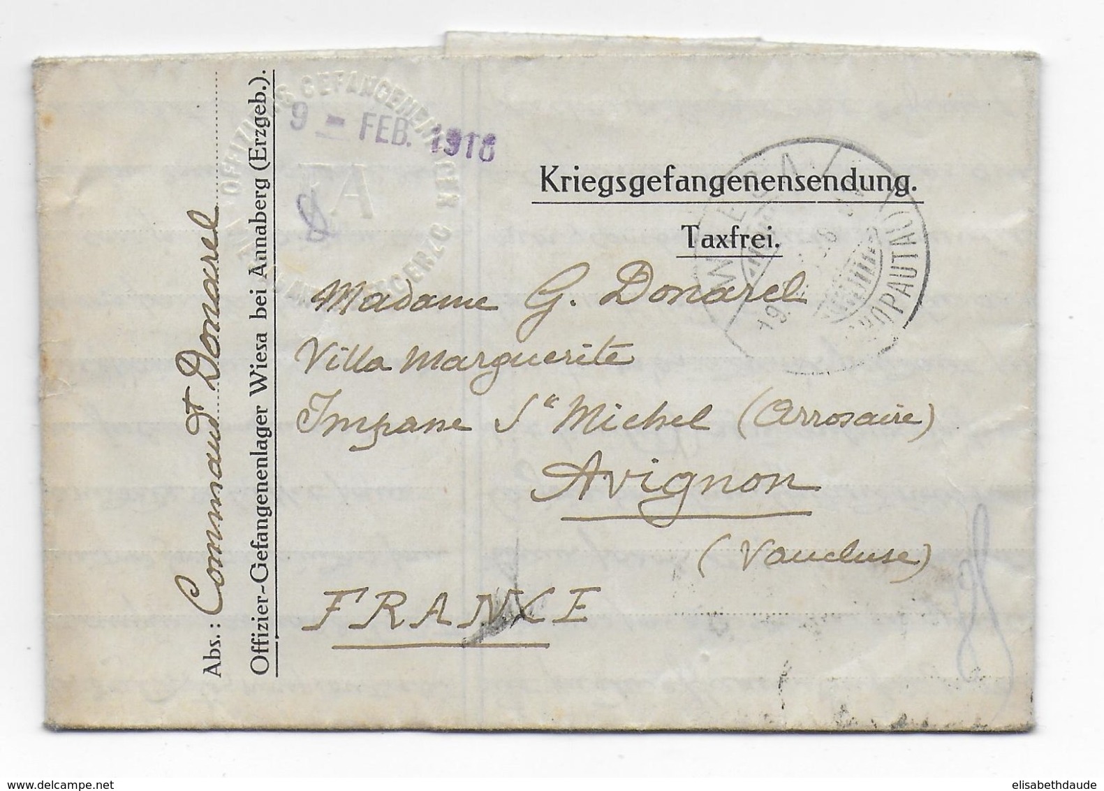 1918 - PRISONNIERS De GUERRE - KRIEGSGEFANGENEN - LETTRE Du CAMP D'OFFICIERS - OFLAG - De WIESA B. ANNABERG - Guerre De 1914-18