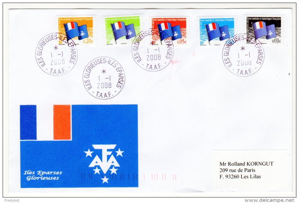 FDC - TAAF - 2008 - Série Courante "Drapeau Des T.A.A.F " Iles Glorieuses (iles Eparses) - FDC