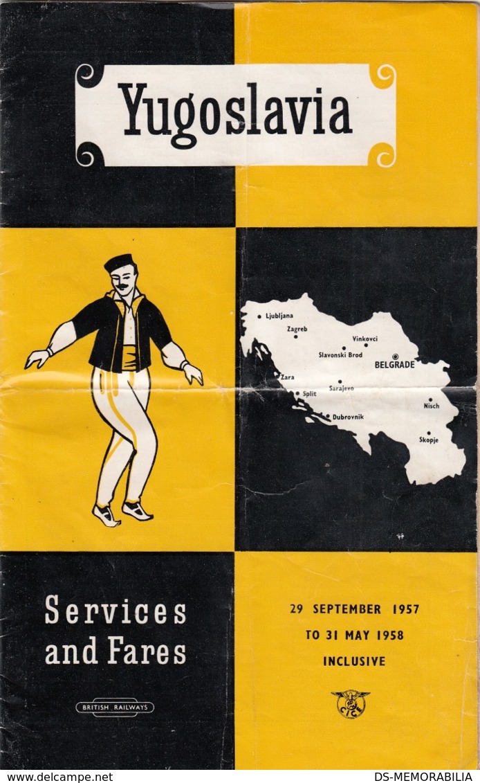 1957/58 BRITISH RAILWAYS TIMETABLE YUGOSLAVIA - Europe