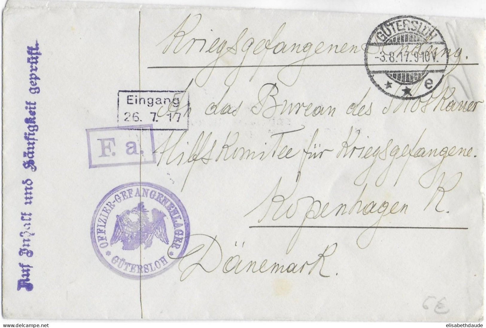 1917 - PRISONNIERS De GUERRE RUSSES - KRIEGSGEFANGENEN - ENVELOPPE Du OFFLAG De GÜTERSLOH => MOSKAUER HILFSKOMITEE - Storia Postale