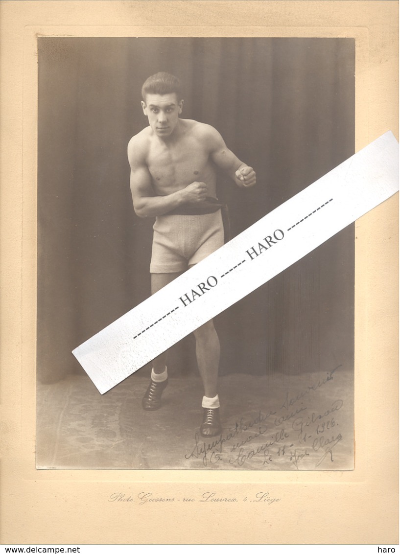 Photo Sur Carton ( +/- A4 ) Du Boxeur Joël CLAES Avec Dédicace - Boxe, Sportif En Maillot Torse Nu,..1926.(b264) - Sports