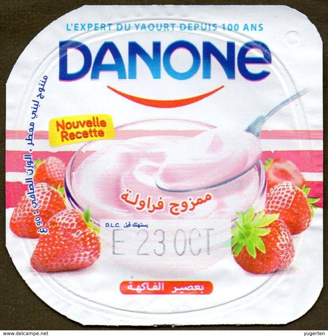 Opercule Cover Yaourt Yogurt " Danone " Brassé Fraise Strawberry Yoghurt Yoghourt Yahourt Yogourt - Koffiemelk-bekertjes