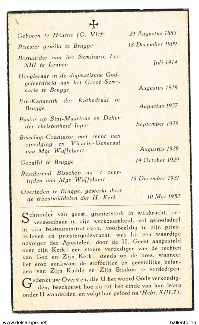 Brugge, Heurne, Leuven, Ieper: 1952; Henricus Lamiroy - XXIIIe Bisschop Van Brugge ( 2 Scans) - Images Religieuses