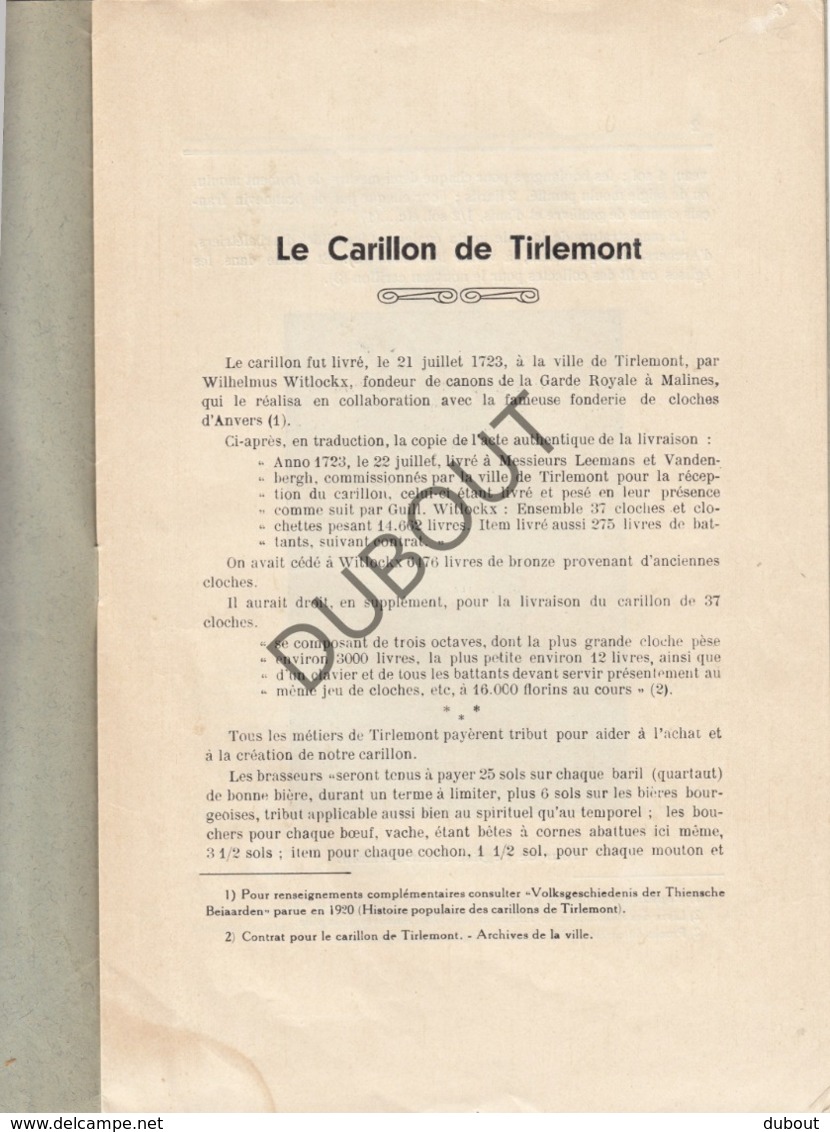 TIENEN/TIRLEMONT Le Carillon De Tirlemont - Jean Wauters - 1939  (R251) - Antique