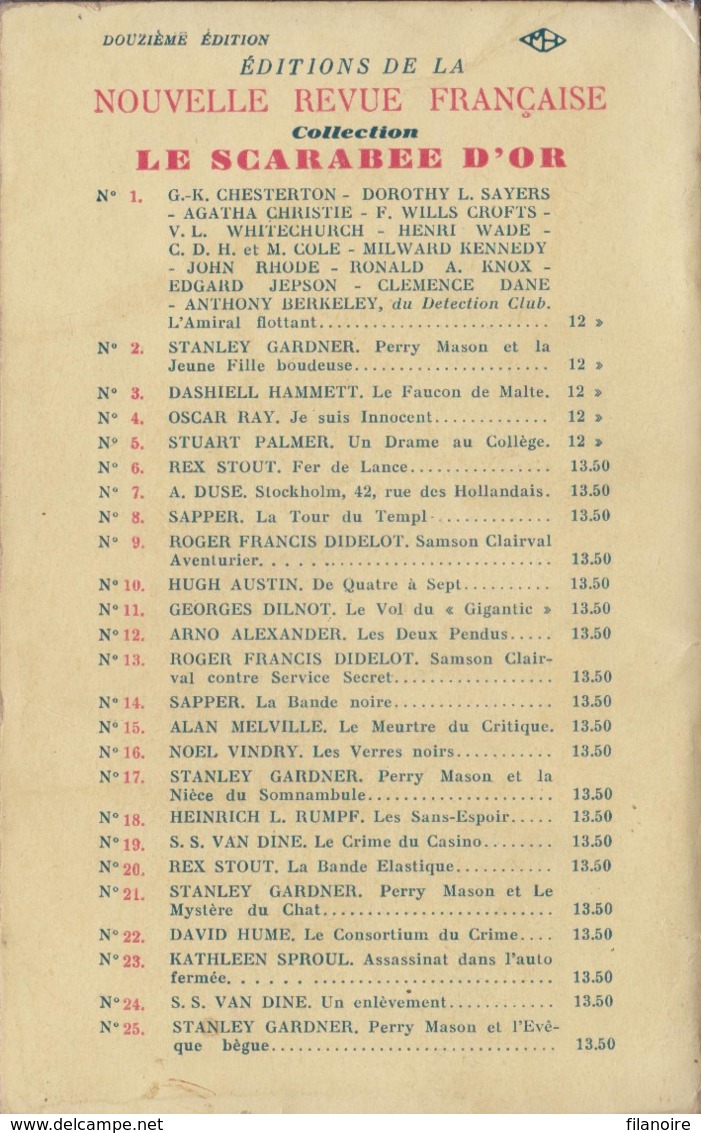 Rex STOUT Les Compagnons De La Peur Scarabée D’Or N°26 (EO, 1939) - NRF Gallimard