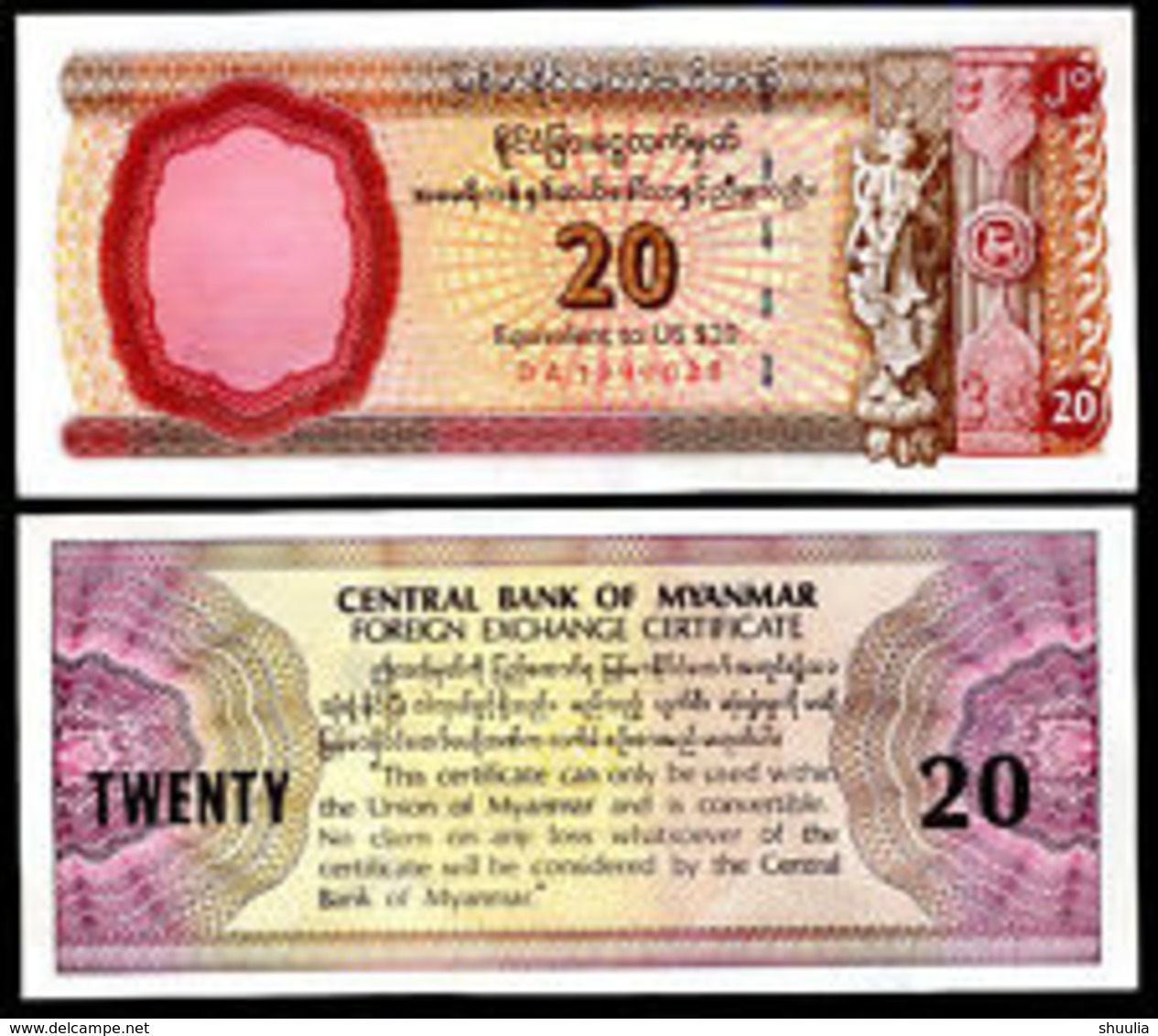 Myanmar 20 Dollars 1997 Pick FX4 UNC - Myanmar