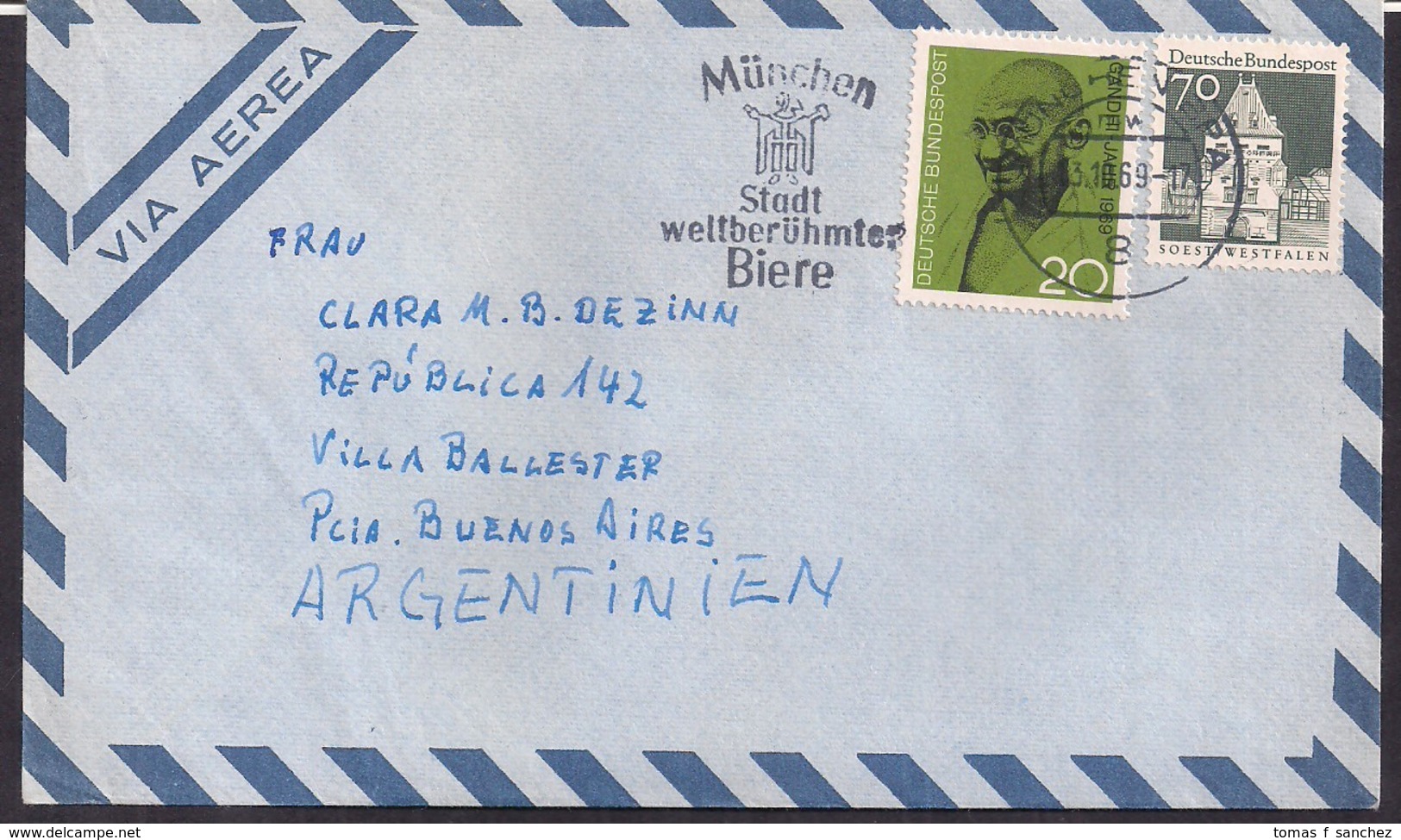 Deustche Bundespost - 1969 - Lettre - Ghandi - Mahatma Gandhi