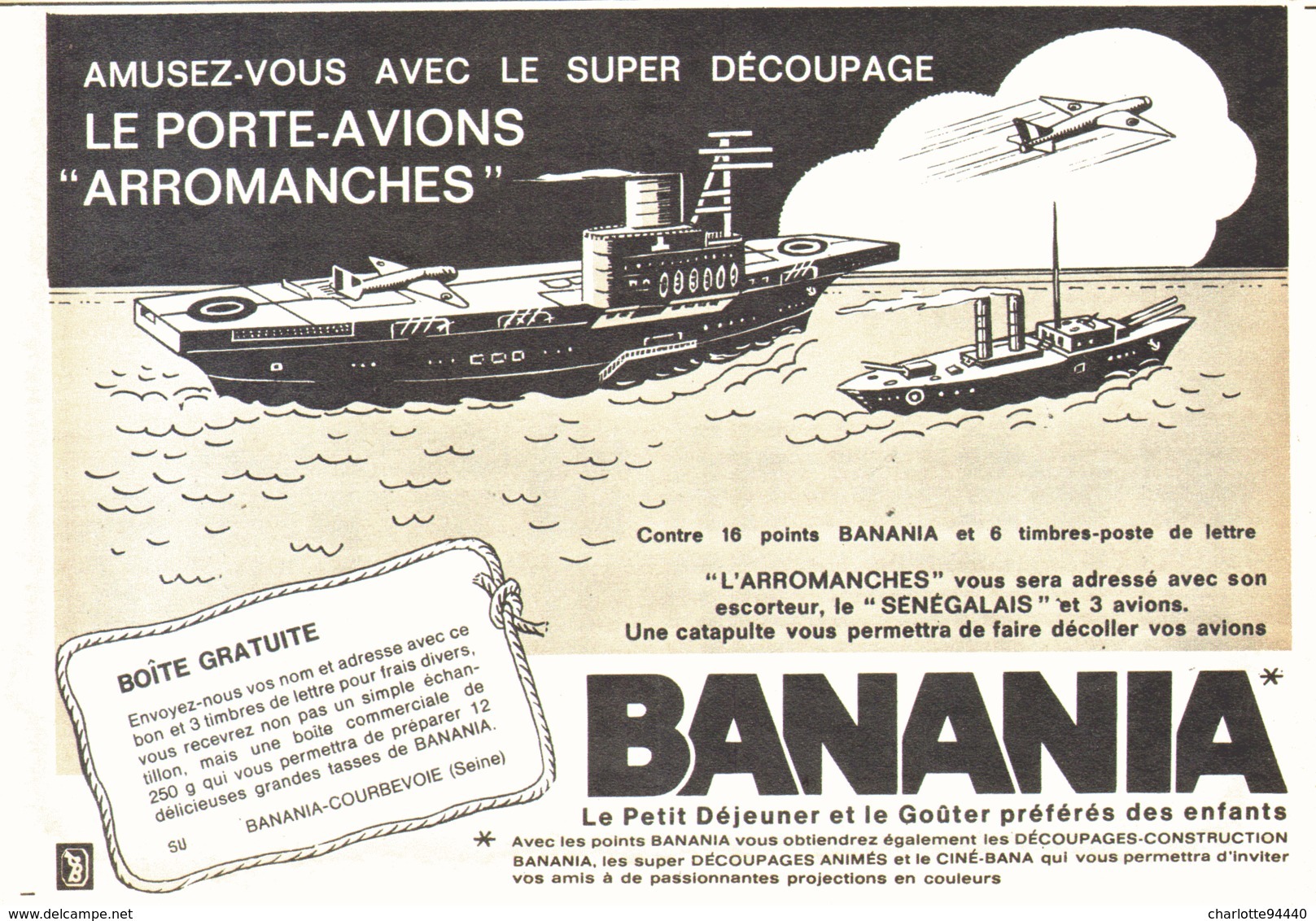 PUB PORTE-AVIONS ARROMANCHES  Et " BANANIA "  1964 ( 7 ) - Chocolat
