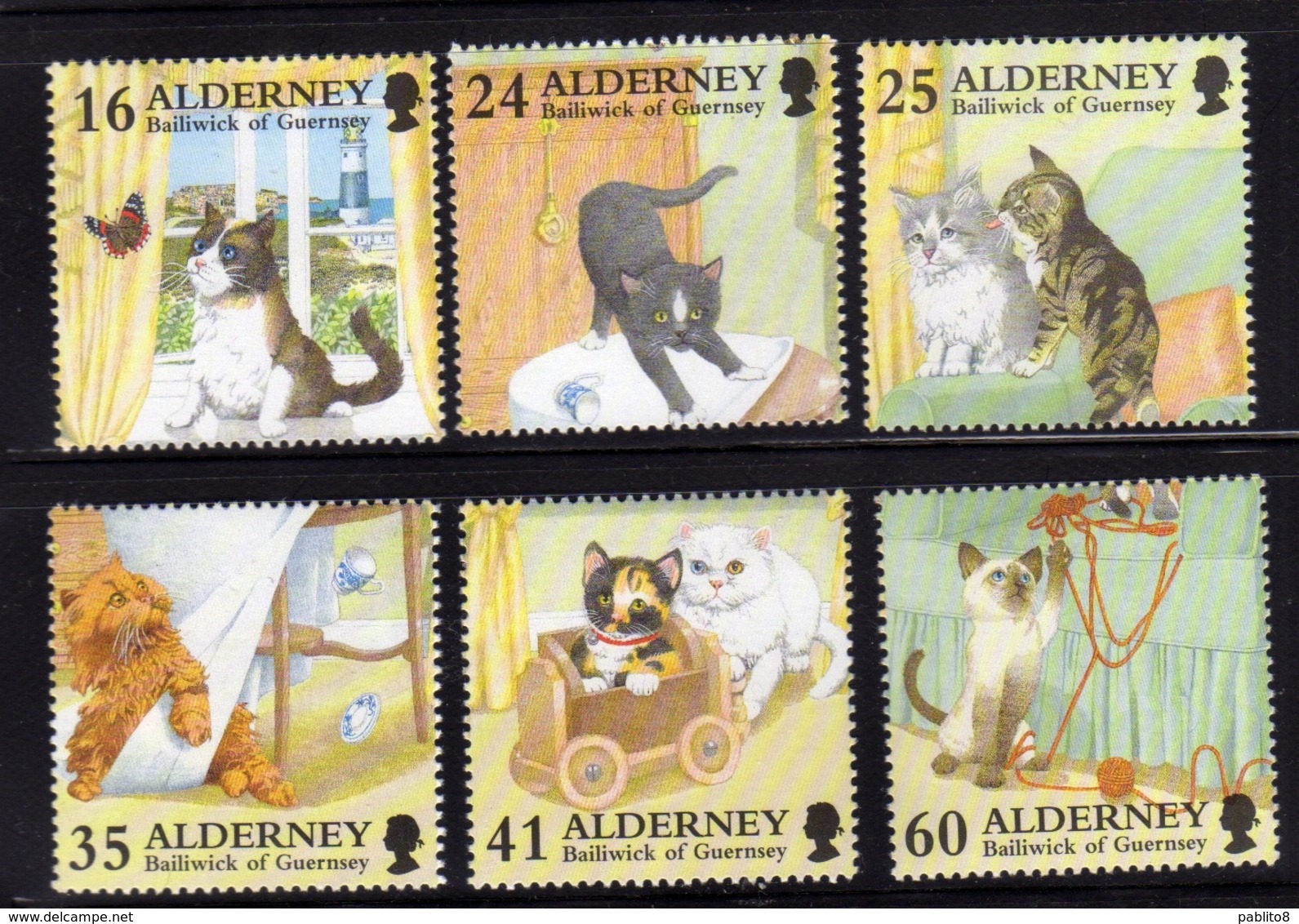 ALDERNEY 1996 IN PRAISE OF THE CAT GATTO PET ANIMAL COMPLETE SET SERIE COMPLETA MNH - Alderney