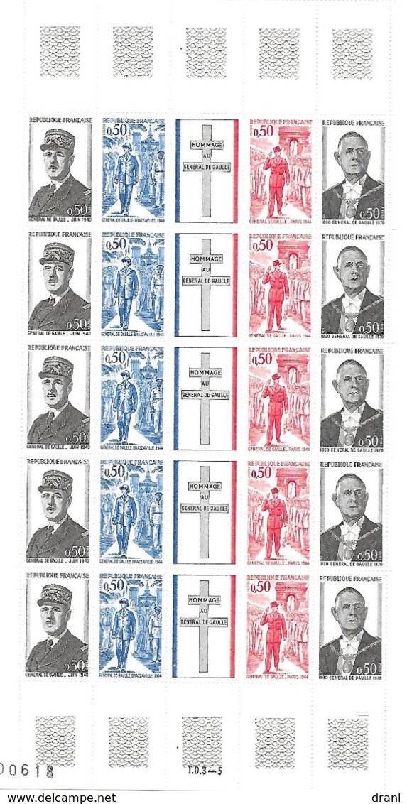 Feuille Neuve Hommage Au GENERAL DE GAULLE 1971 - Full Sheets