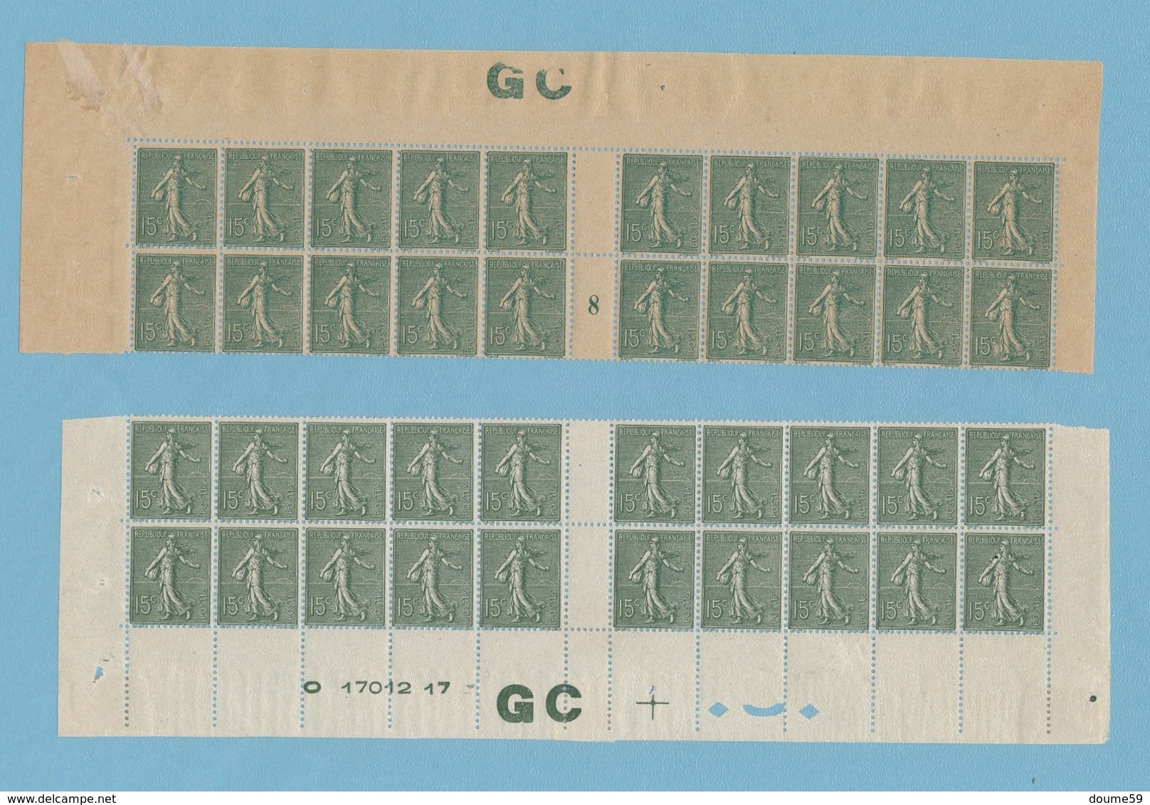 DB-319. FRANCE: Lot  Avec Haut De Feuille Du N°130 (1* Et 19**) Mill 8 Manchette GC- Et Bas De Feuille (16** Et 4*) GC - 1903-60 Säerin, Untergrund Schraffiert