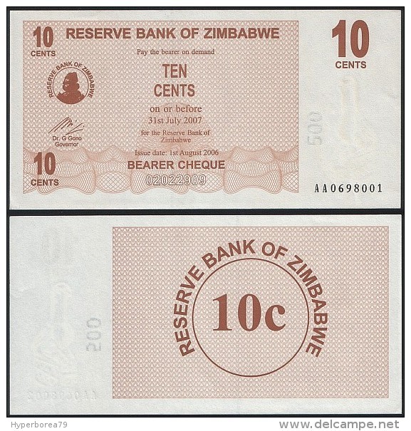 Zimbabwe P 35 - 10 Cents 1.8.2006 BEARER CHEQUE - UNC - Zimbabwe