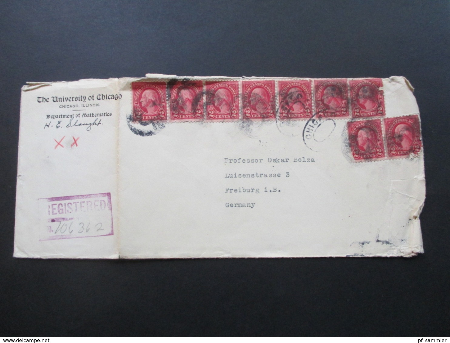 USA 1929 Registered Letter / Einschreiben Nr. 263 MeF Chicago - Freiburg Social Philately Dr. Oskar Bolza Mathematiker - Lettres & Documents