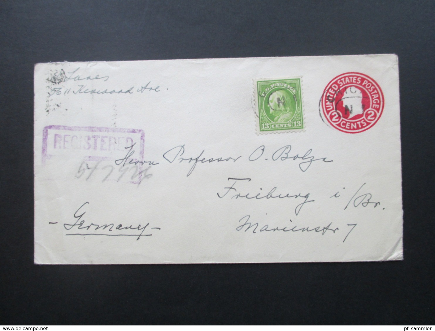 USA 1923 Registered Letter GA Mit ZuF Nr. 235 Chicago - Freiburg Social Philately Dr. Oskar Bolza Mathematiker - Cartas & Documentos