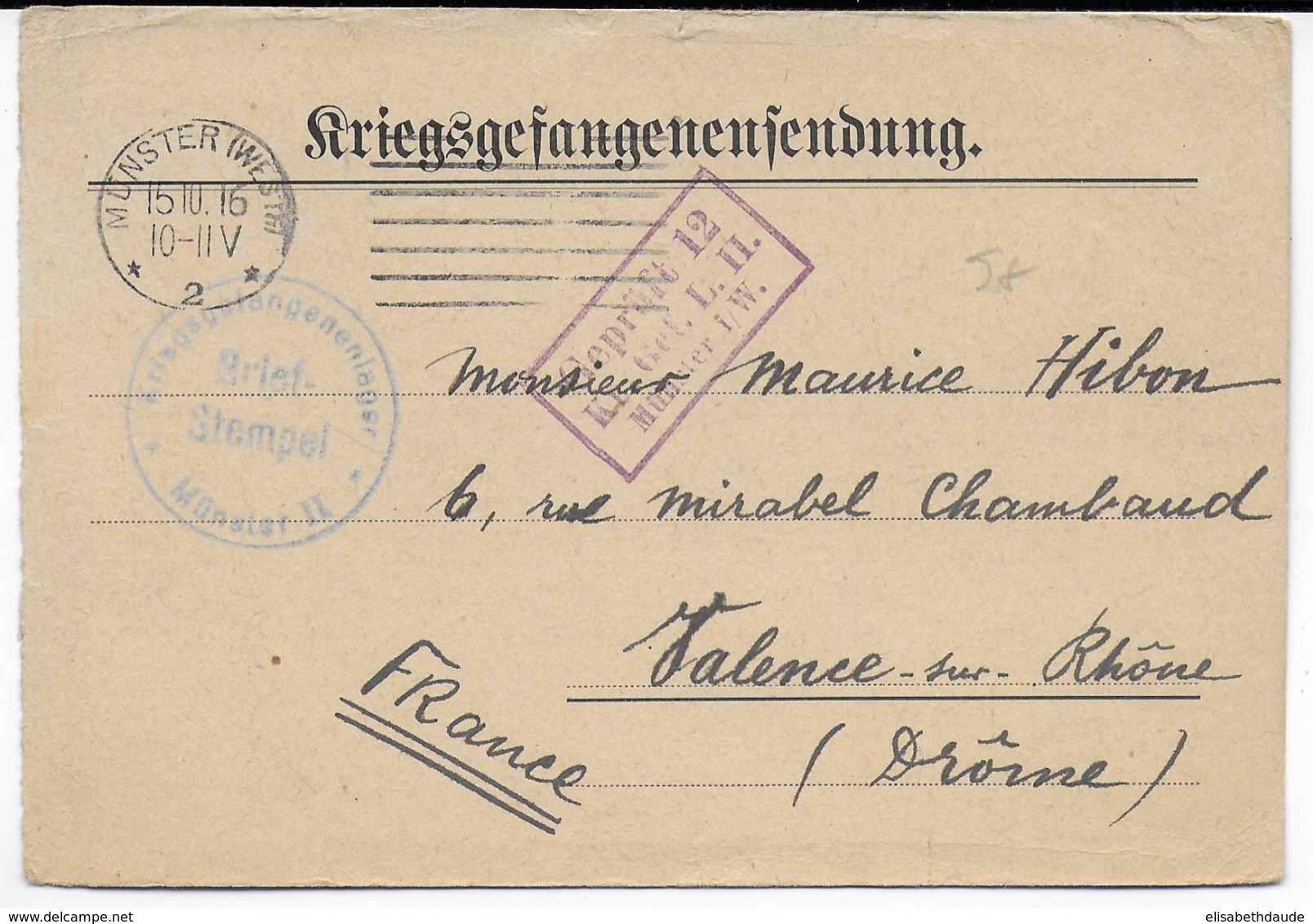 1916 - PRISONNIERS De GUERRE FRANCAIS En ALLEMAGNE - CP ACCUSE De RECEPTION De COLIS (SAUCISSONS ETC...) CAMP De MÜNSTER - WW I