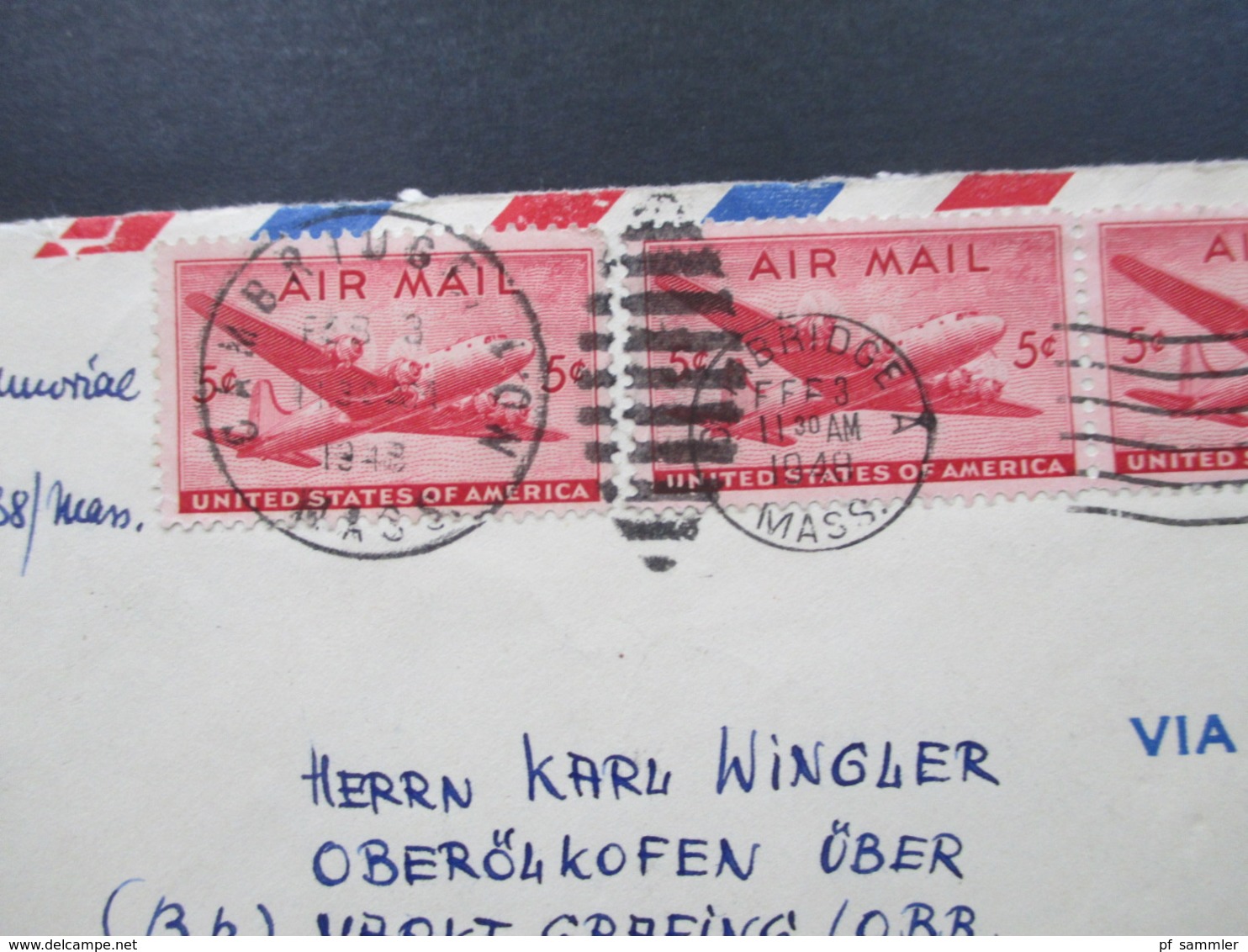 USA 1948 Flugpostmarke Nr. 549 MeF Mit Drei Marken!! Cambridge Mass - Germany US Zone Via Air Mail - Brieven En Documenten