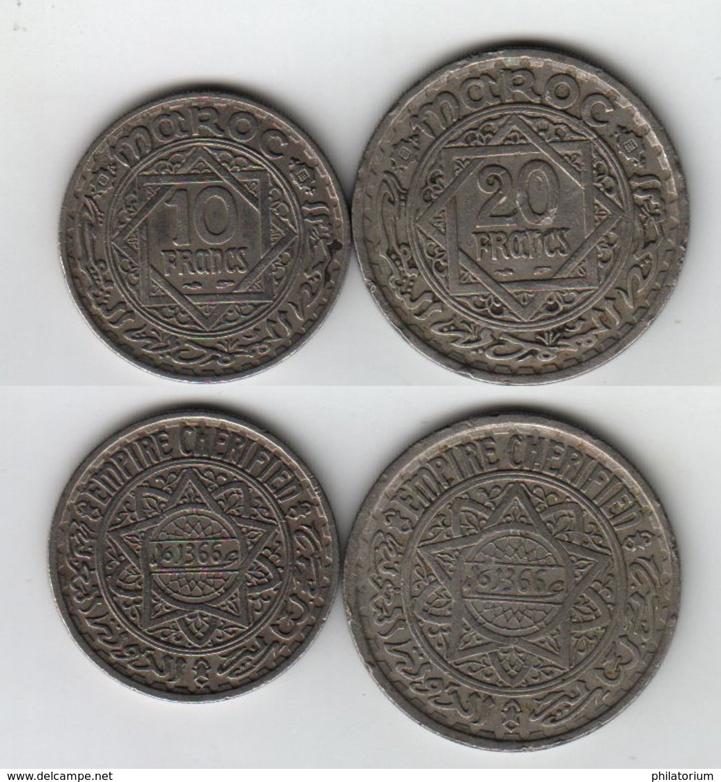 MAROC  10 + 20 Francs 1947 / AH 1366  Morocco - Maroc