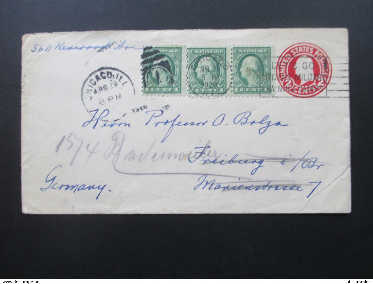 USA 1926 GA Mit 3 ZuF Chicago-Freiburg Und Weitergeleitet Nach Badenweiler Social Philately Dr. Oskar Bolza Mathematiker - Storia Postale