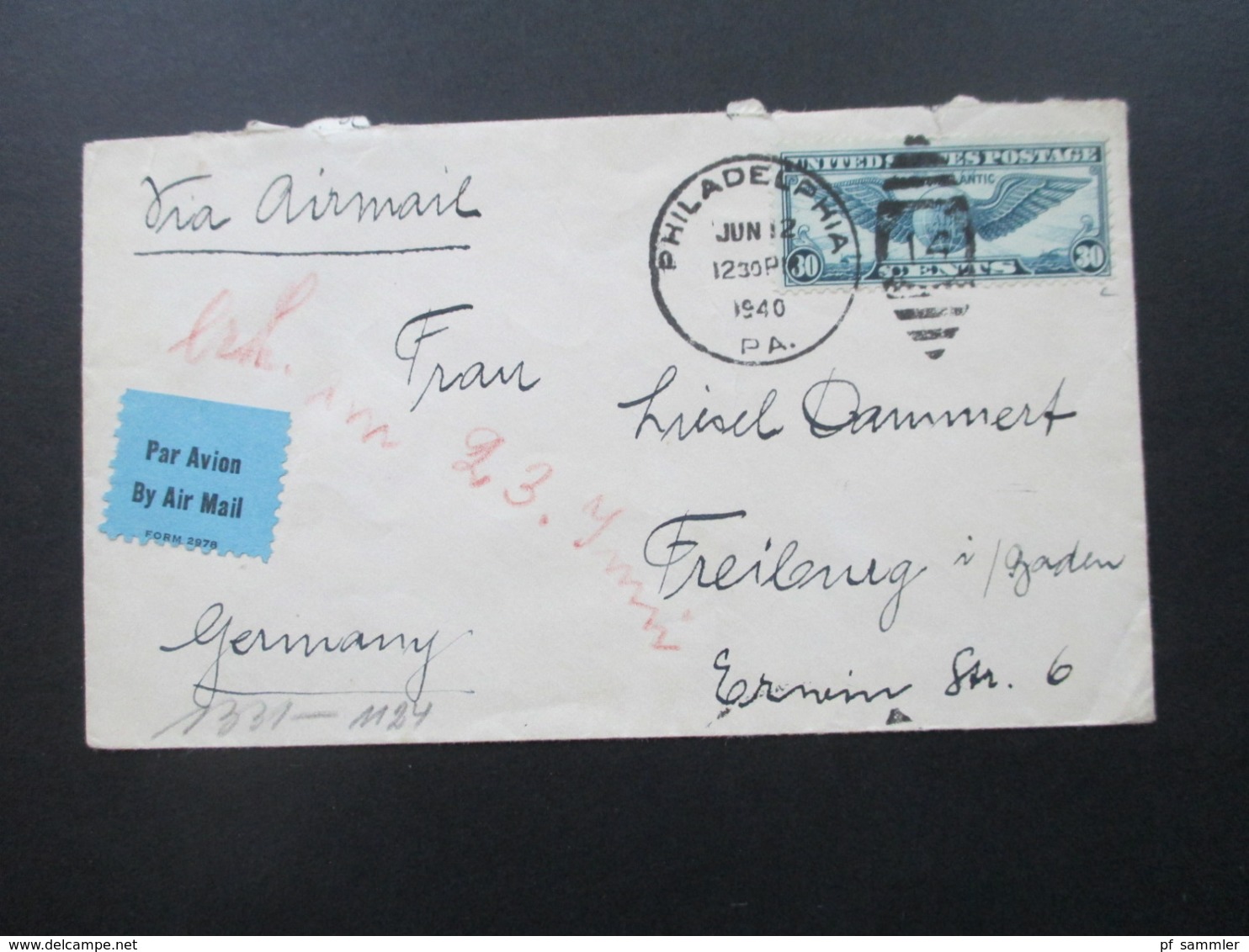 USA 1940 Luftpost / Trans Atlantic Air Mail Zensurbeleg OKW Nach Freiburg Aufkleber Par Avion / By Air Mail - Brieven En Documenten