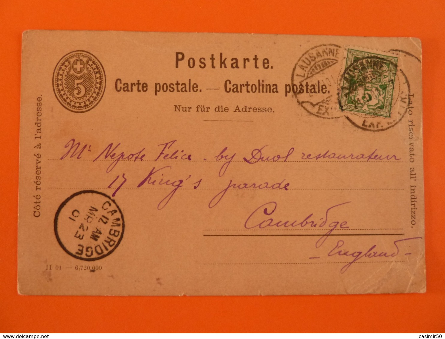 SUISSE CARTE POSTALE 1901 - Otros & Sin Clasificación