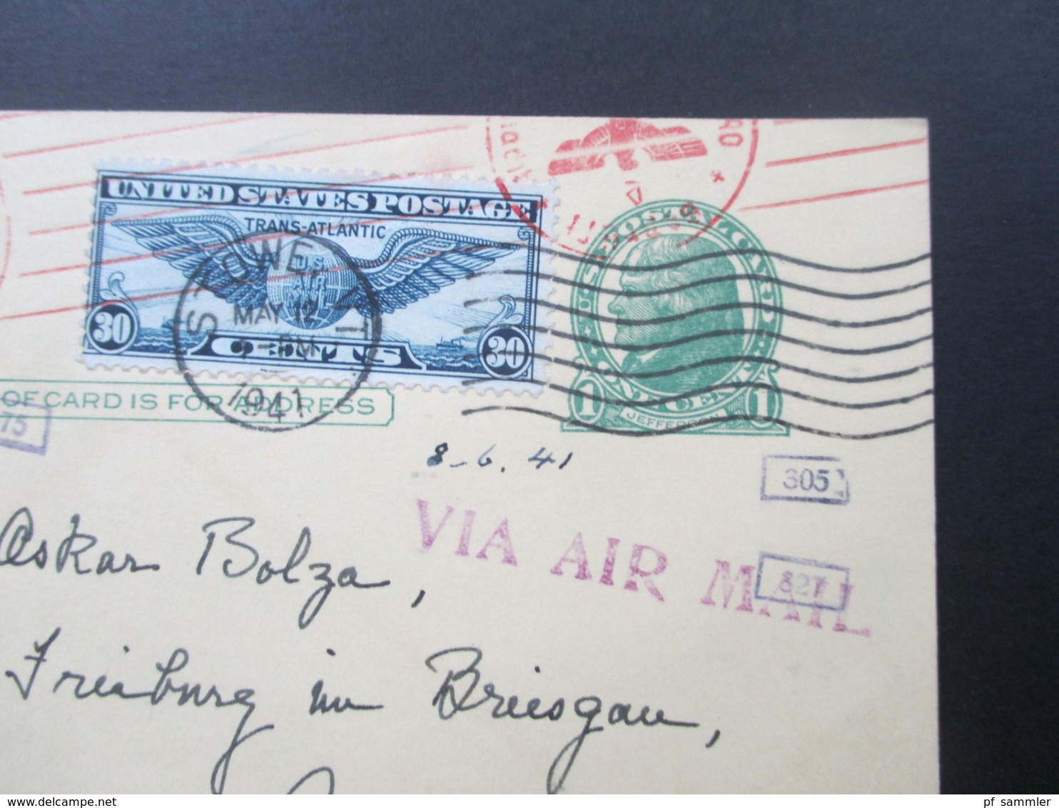 USA 1941 Air Mail Zensurbeleg GA Mit ZuF Mehrfachzensur OKW Stowe-Freiburg Social Philately Dr. Oskar Bolza Mathematiker - Storia Postale