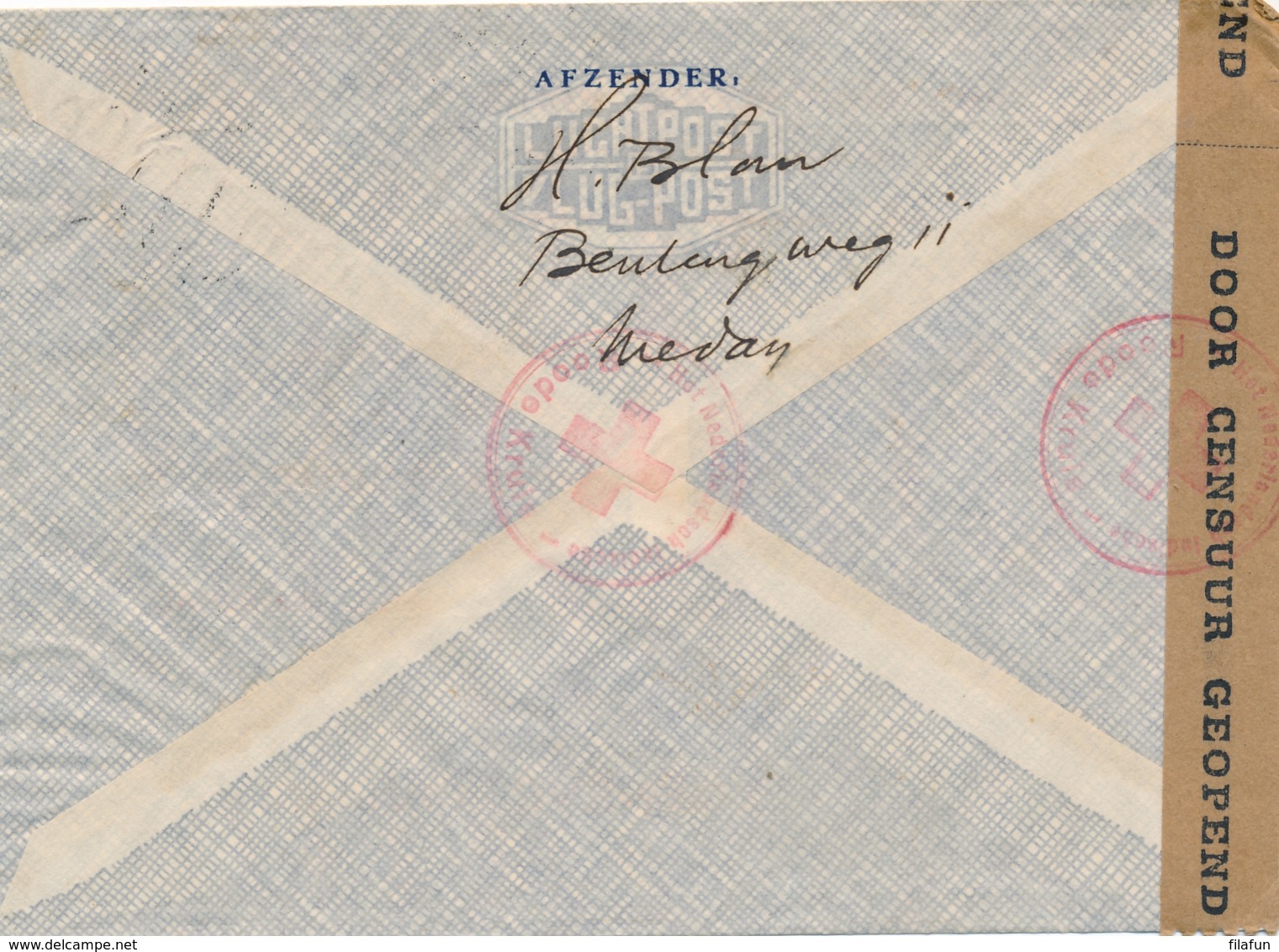 Nederlands Indië - 1940 - 35 Cent Kreisler Op Censored Red Cross Cover Van LB Medan Naar Geneve / Schweiz - Nederlands-Indië