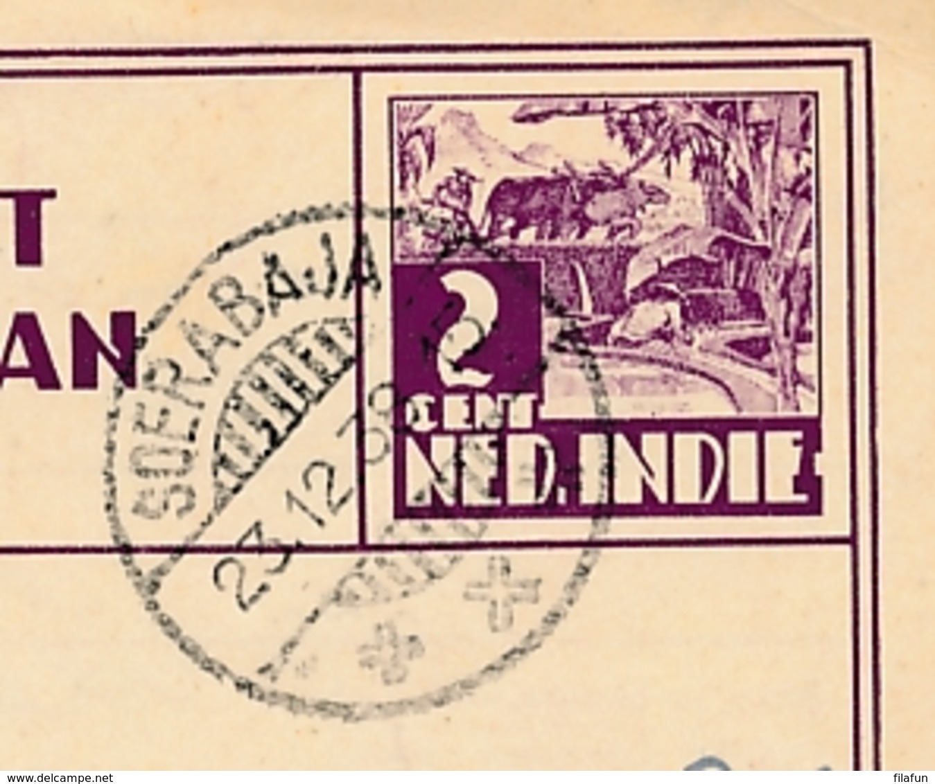 Nederlands Indië - 1938 - 2 Cent Karbouwen, Verhuiskaart G9a Echt Gebruikt Van Soerabaja Naar Leiden / Nederland - Nederlands-Indië