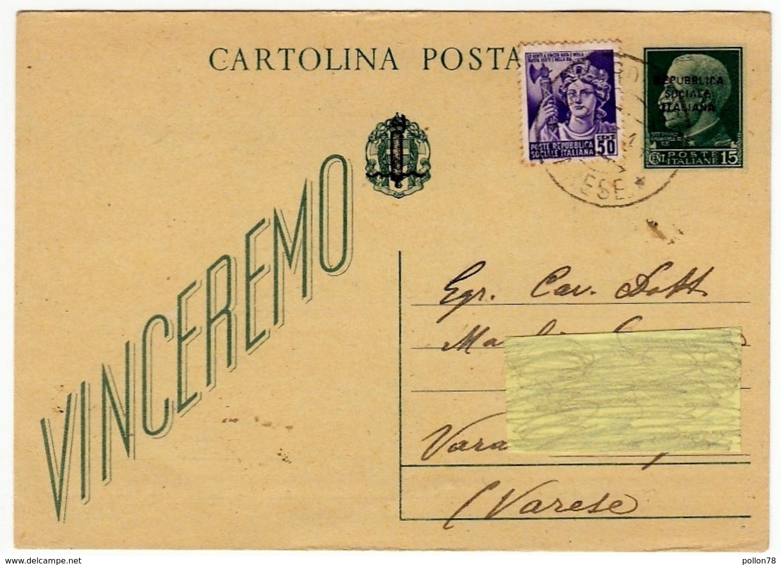 CARTOLINA POSTALE - VINCEREMO - REPUBBLICA SOCIALE ITALIANA - 28/03/1945 - Guerra 1939-45