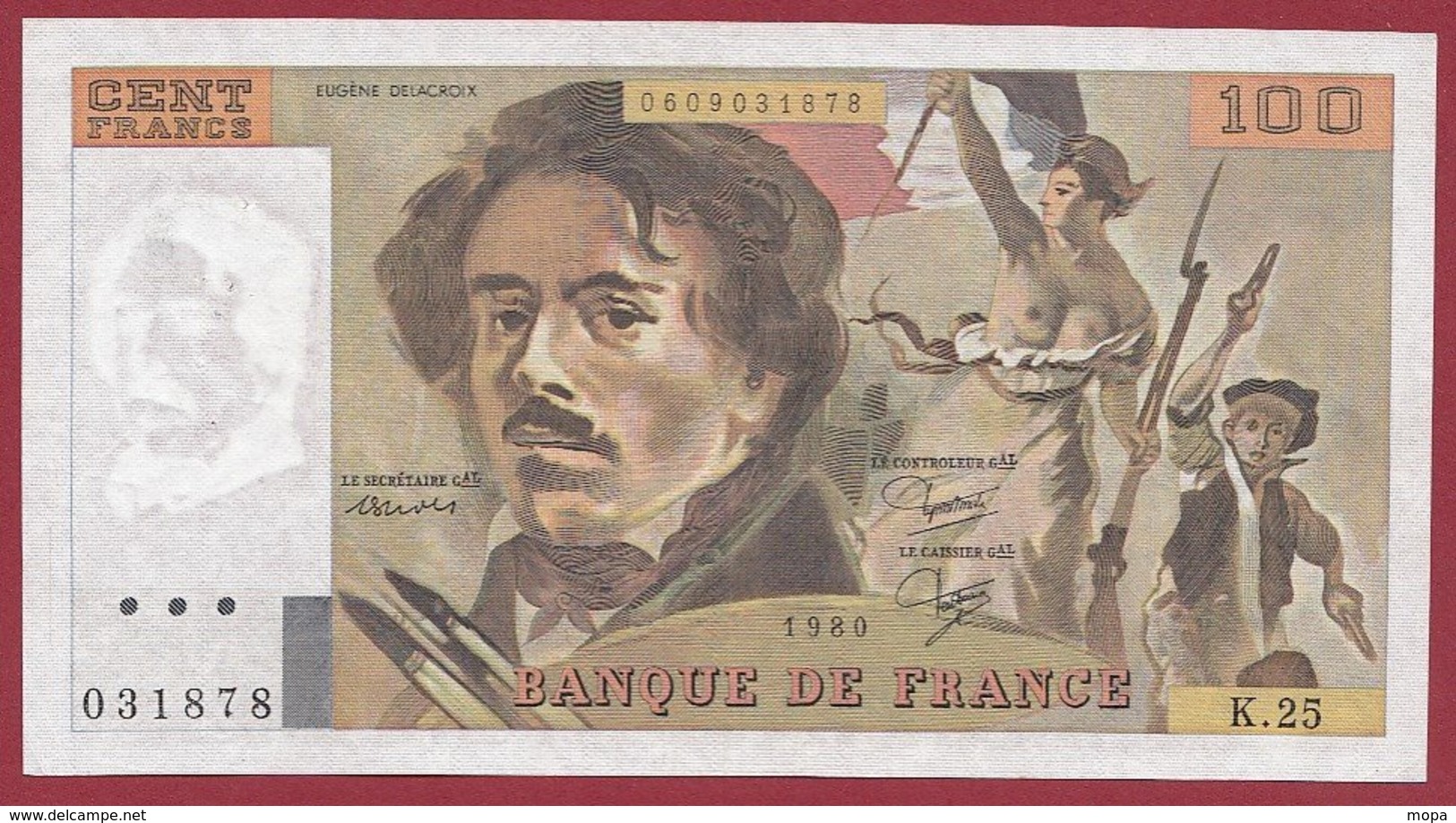 100 Francs "Delacroix" 1980 --VF/SUP--Série -K.25 - 100 F 1978-1995 ''Delacroix''