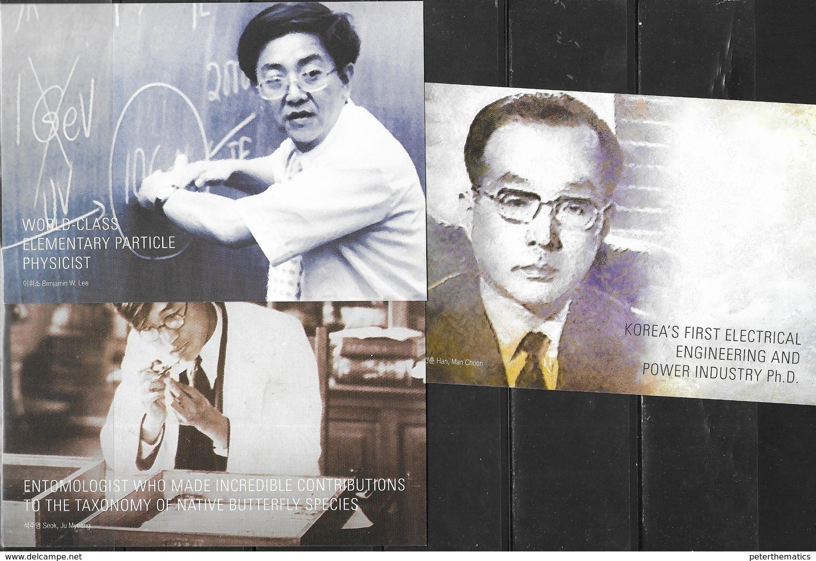 SOUTH KOREA, 2015, MINT POSTAL STATIONERY, 3 PPPs ,KOREAN SCIENTISTS, PHYSICISTS, ENTOMOLOGISTS, ENGINEERS, INSECTS - Physics