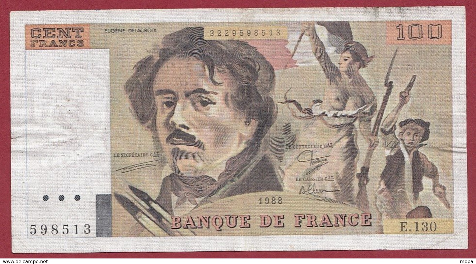 100 Francs "Delacroix" 1988 --G/TB+--Série -E.130 - 100 F 1978-1995 ''Delacroix''