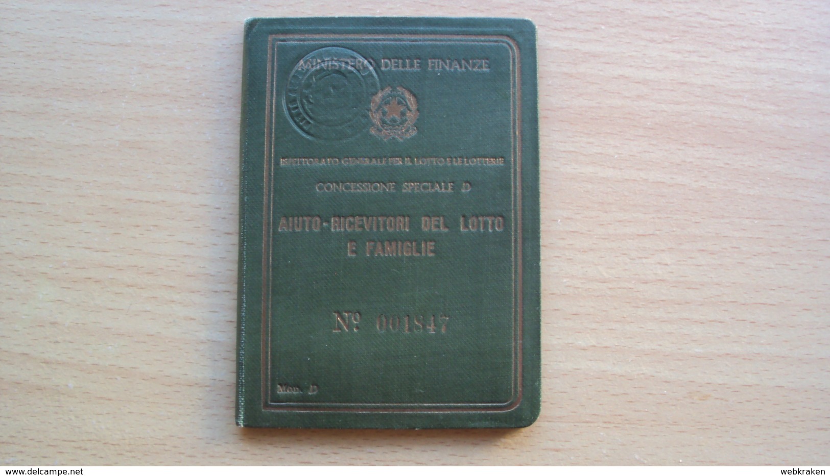 TESSERA MINISTERO DELLE FINANZE AIUTO RICEVITORI DEL LOTTO LOTTERIA E FAMIGLIE  (s.c. 1) - Non Classificati