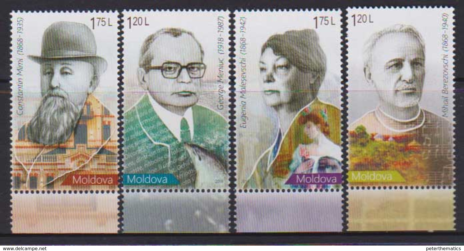 MOLDOVA, 2018, MNH, FAMOUS PEOPLE, WRITERS,DOLPHINS, ART, THEATRE, 4v - Ecrivains