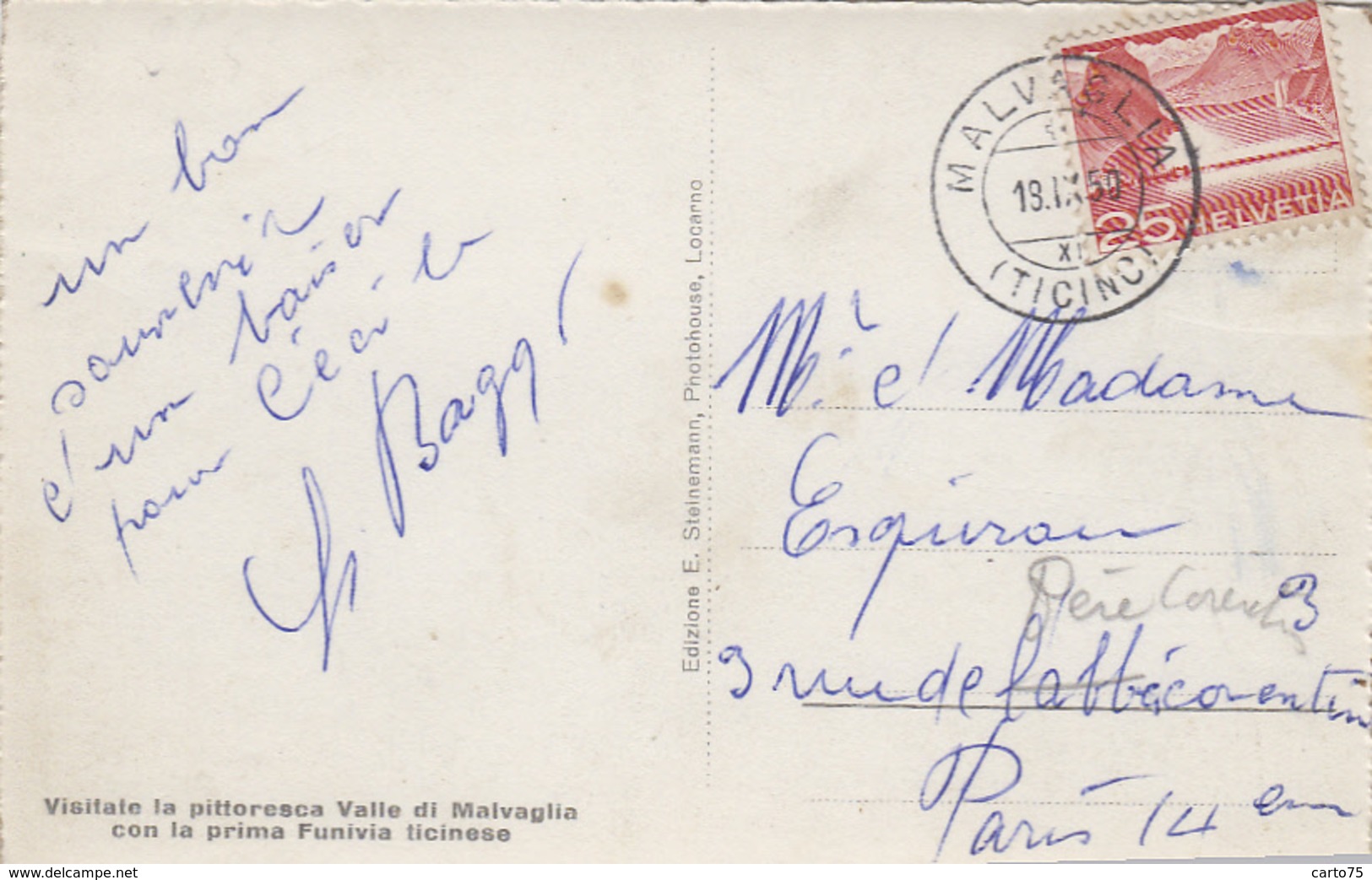 Suisse - Malvaglia - Funivia Orino-Ponterio - Funiculaire - Postmarked 1950 - Malvaglia