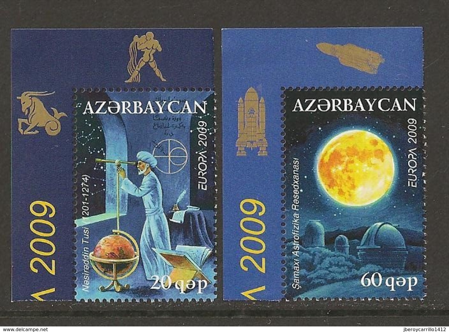 AZERBAIJAN /ASERBAIDSCHAN / AZERBAYCAN - EUROPA 2009  - TEMA  "ASTRONOMIA" - SERIE De 2 V.ESQUINA DE HOJA - 2009