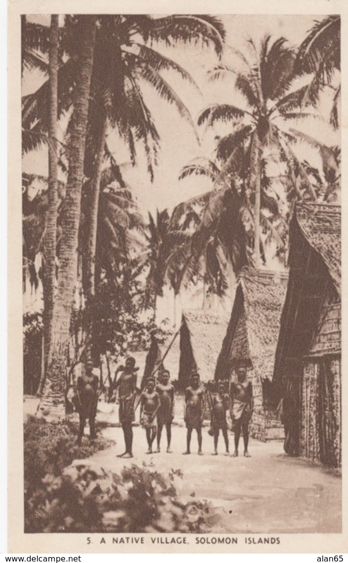 Solomon Islands, Native Villages And Huts, South Pacific Oceania, C1930s/50s Vintage Postcard - Salomon