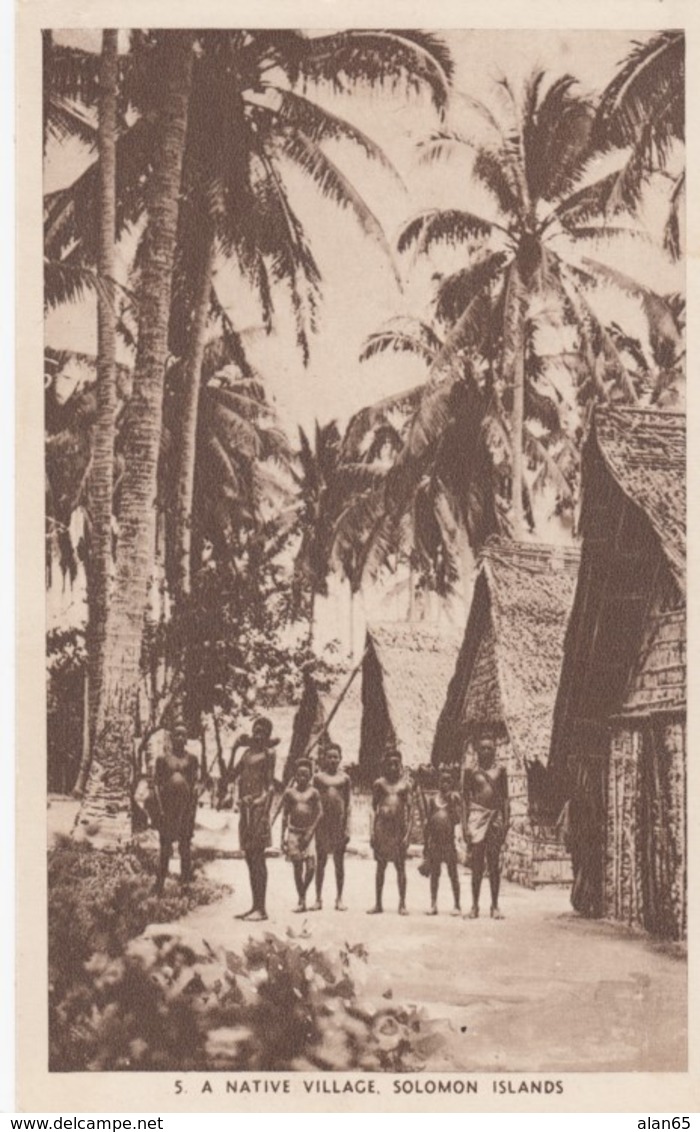 Solomon Islands, Native Villages And Huts, South Pacific Oceania, C1930s/50s Vintage Postcard - Islas Salomon