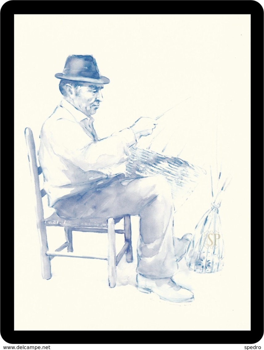 Reproduction D'une Aquarelle Homme Faisant Le Panier Reproduction Of Watercolor Man Making Basket Cesto Aquarells - Acuarelas