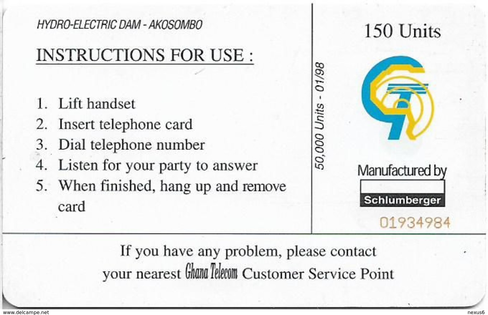 Ghana - Ghana Telecom - Akosombo Dam - 01.1998, 150U, 50.000ex, Used - Ghana