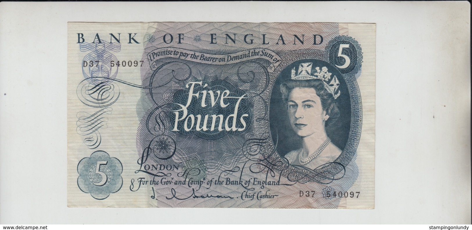 AB699 Bank Of England £5 Banknote Series C 1963-73 #D37 540097 FREE UK P+PBUY 1 GET 1 (CHEAPEST) 1/2 PRICE BANKNOTES - 5 Pounds