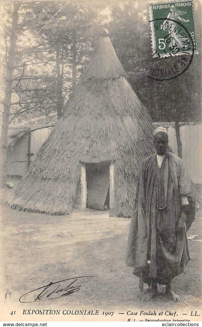 Thème  Exposition Coloniale.  Perpignan   Case Foulah Et Chef       (voir Scan) - Expositions