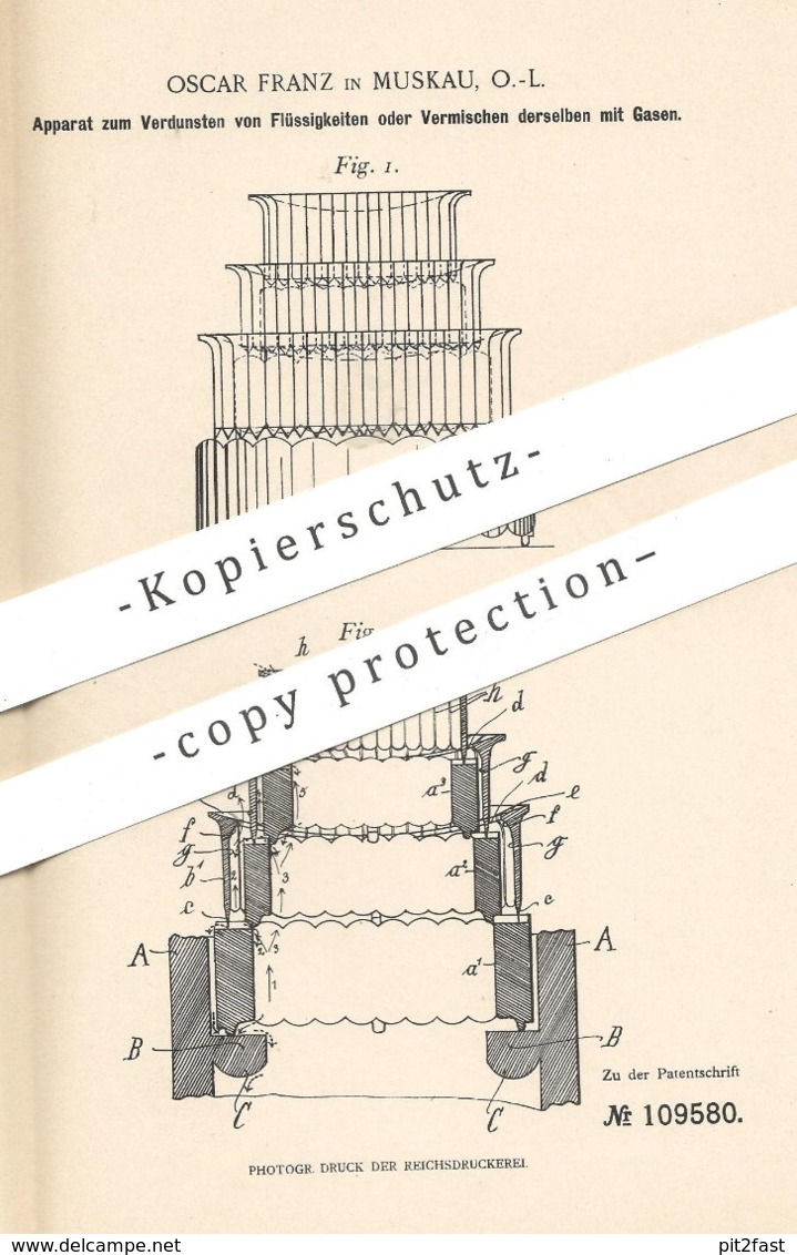 Original Patent - Oscar Franz , Muskau , 1899 , Verdunsten Von Flüssigkeiten | Gas - Gemisch | Gase | Chemie !!! - Historische Dokumente