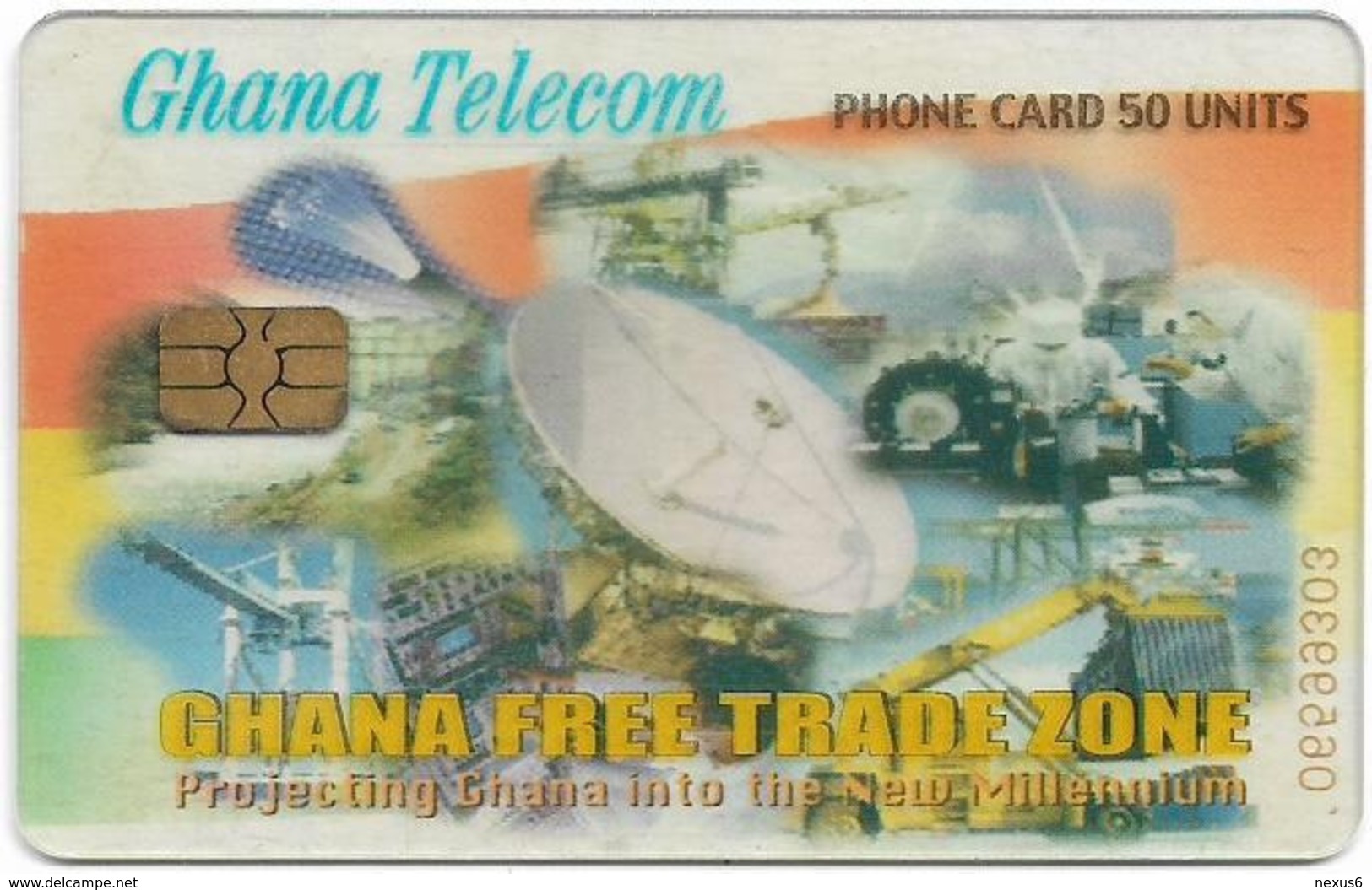 Ghana - Ghana Telecom - Free Trade Zone (Transparent Issue), 01.2002, 50U, 100.000ex, Used - Ghana