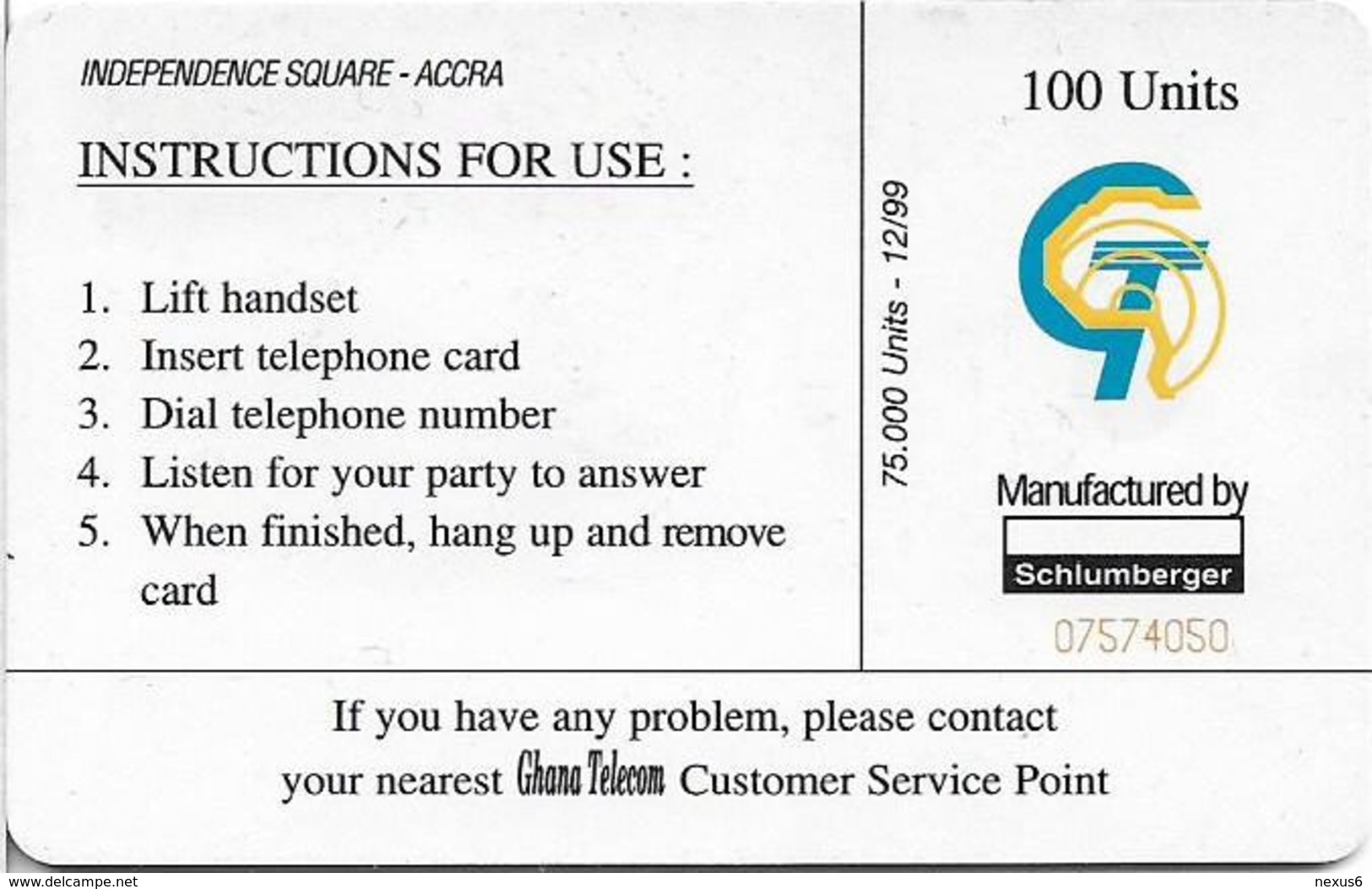 Ghana - Ghana Telecom - Independence Square, Accra - 12.1999, 100U, 75.000ex, Used - Ghana