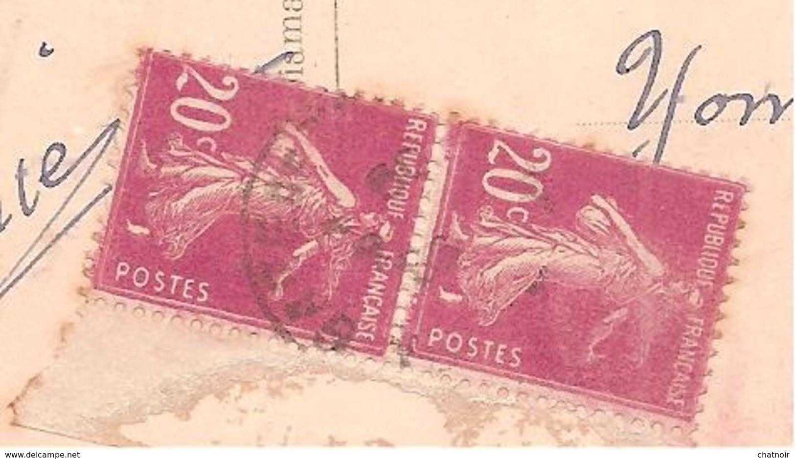 Sur Carte Postale  Paire De 20c Semeuse  Type  III  Et V Se Tenant (rare) Oblit Gare De Tonnerre  Yonne  2 Janv 1936 - 1906-38 Säerin, Untergrund Glatt