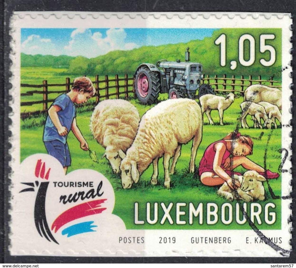 Luxembourg 2019 Oblitéré Used Tourisme Rural Pâturage Tracteur Enfants Moutons SU - Gebraucht