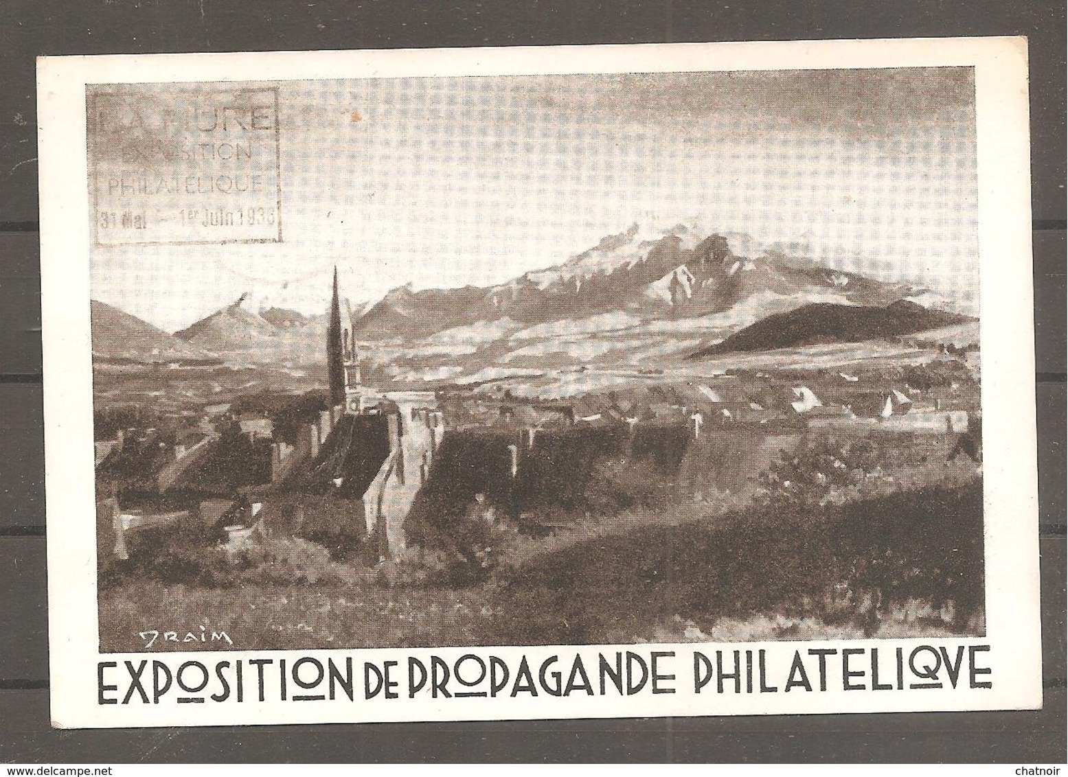 Sur Carte Postale  Expo Philatelique LA MURE  1936  20 C Semeuse  Oblit LA MURE ISERE + Cachet Expo /n° 90 Sur 100 - Autres & Non Classés