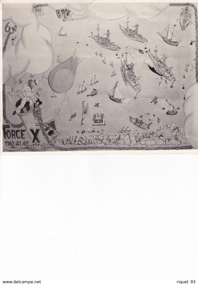 Photo 21x16,5 Cm D'un Dessin Vue D'en Haut Du Port D'Alexandrie Avec Inscription: FORCE X 1940-41-42-etc - Guerre, Militaire
