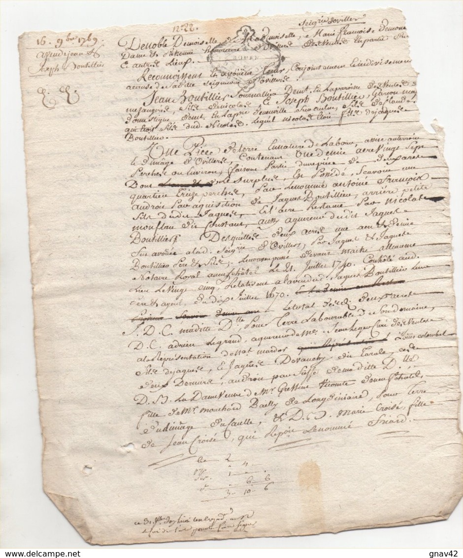 Normandie Aveu à Demoiselle De Monsures 1769 Auvilliers - Manuscrits